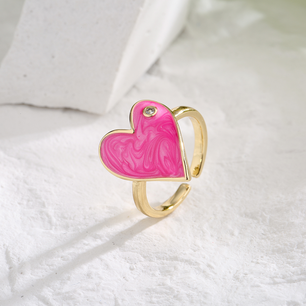 Aogu Cross-Border New Product Copper Plating 18K Gold Dripping Zircon Heart-Shaped Open Ring Female
