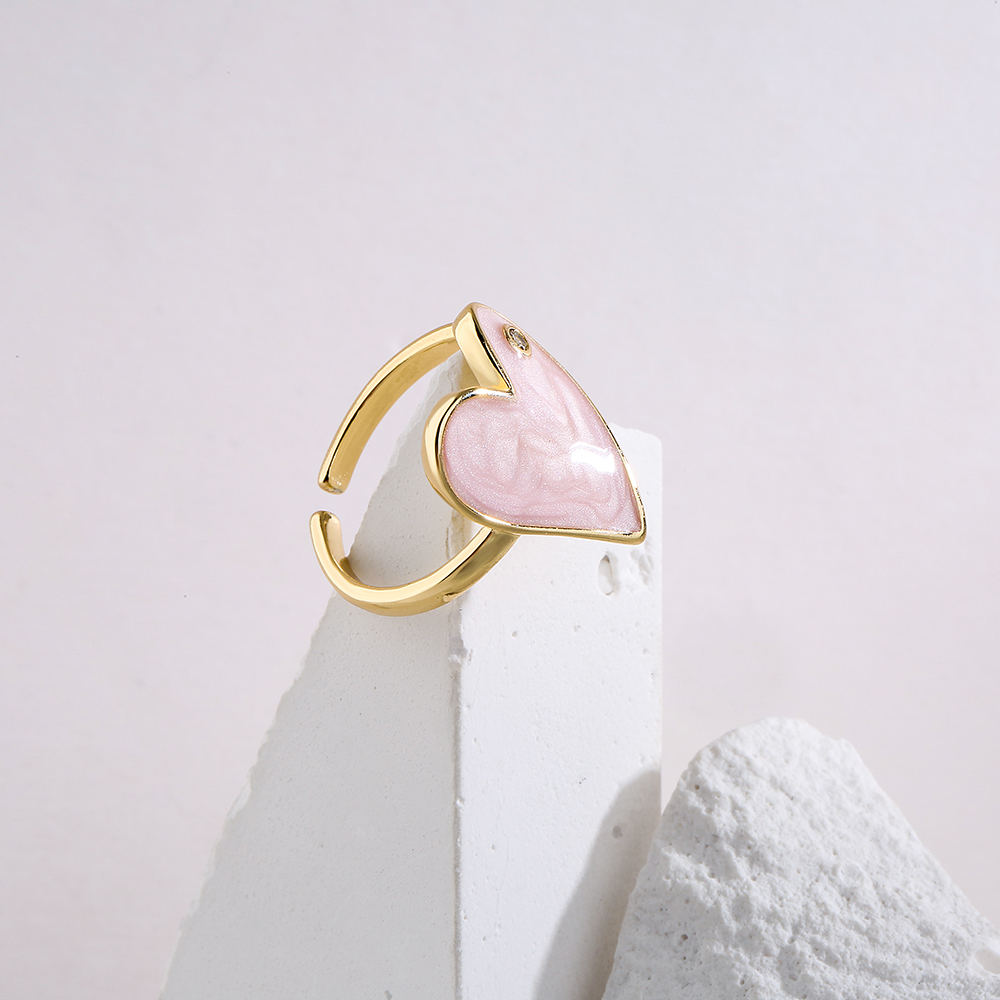 Aogu Cross-Border New Product Copper Plating 18K Gold Dripping Zircon Heart-Shaped Open Ring Female