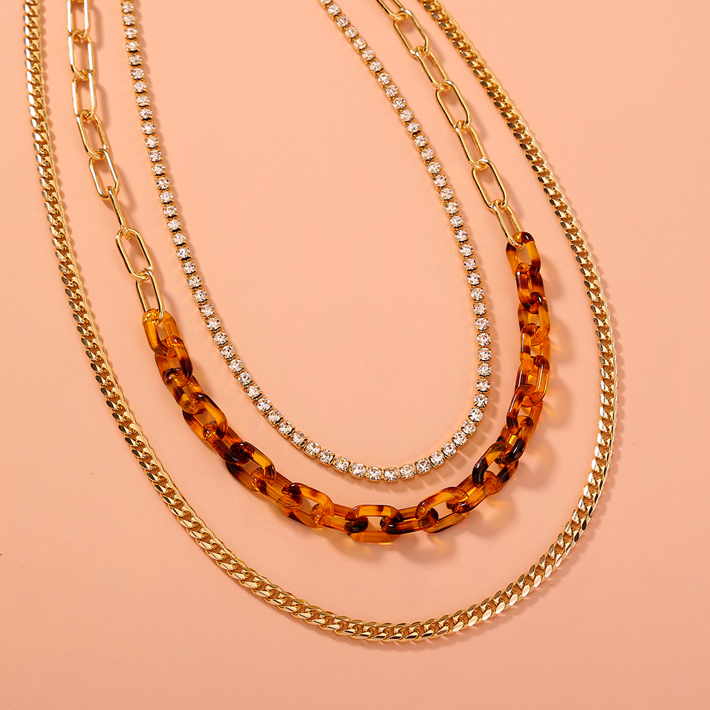 Simple Style Leopard Resin Copper Layered Plating Rhinestone Necklace