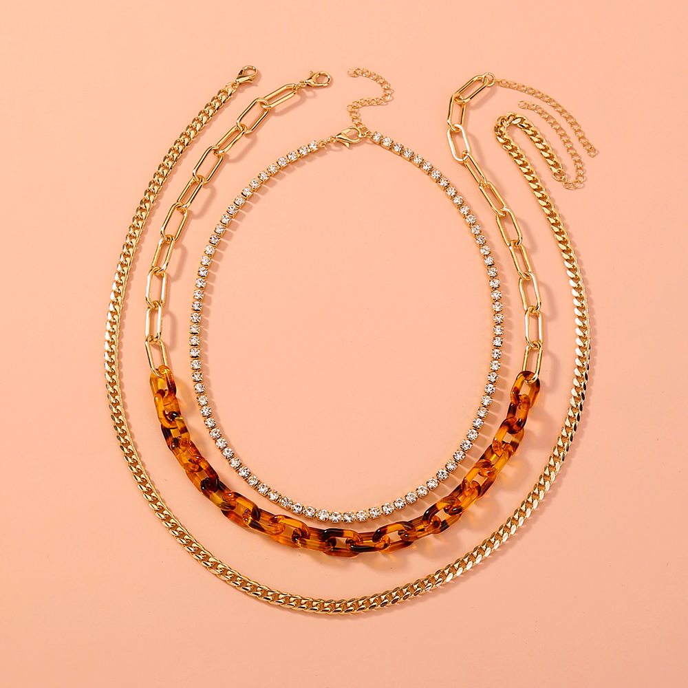 Simple Style Leopard Resin Copper Layered Plating Rhinestone Necklace