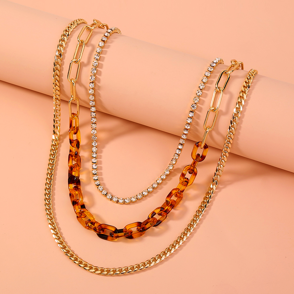 Simple Style Leopard Resin Copper Layered Plating Rhinestone Necklace