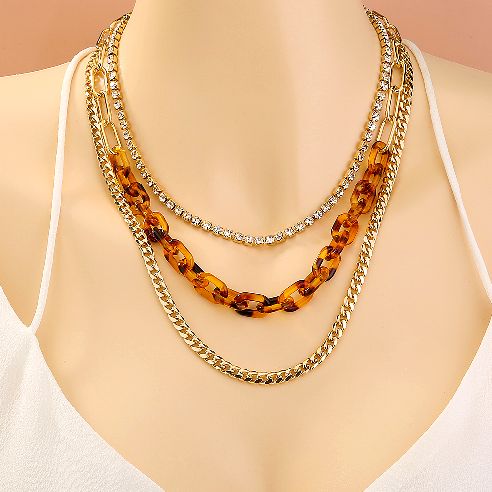 Simple Style Leopard Resin Copper Layered Plating Rhinestone Necklace