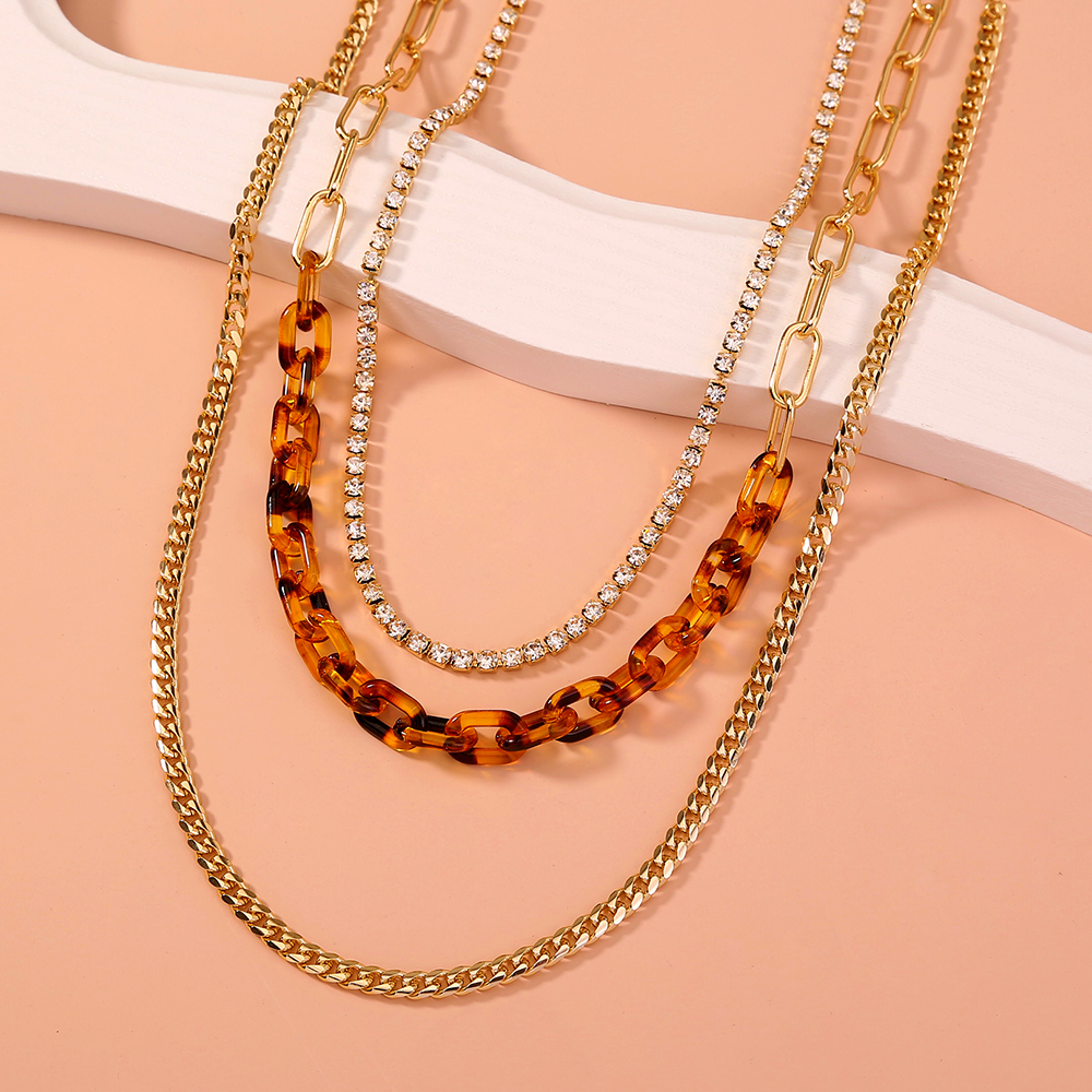 Simple Style Leopard Resin Copper Layered Plating Rhinestone Necklace