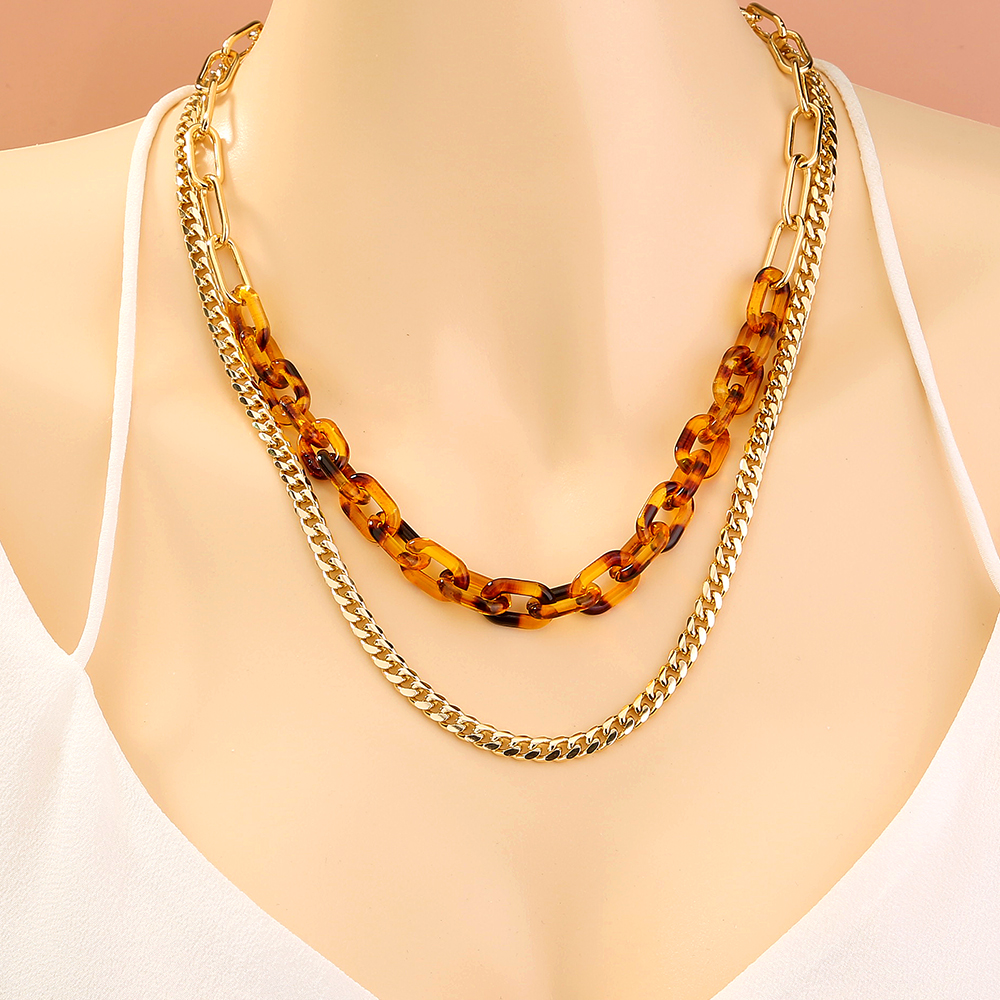 Simple Style Leopard Resin Copper Layered Plating Rhinestone Necklace