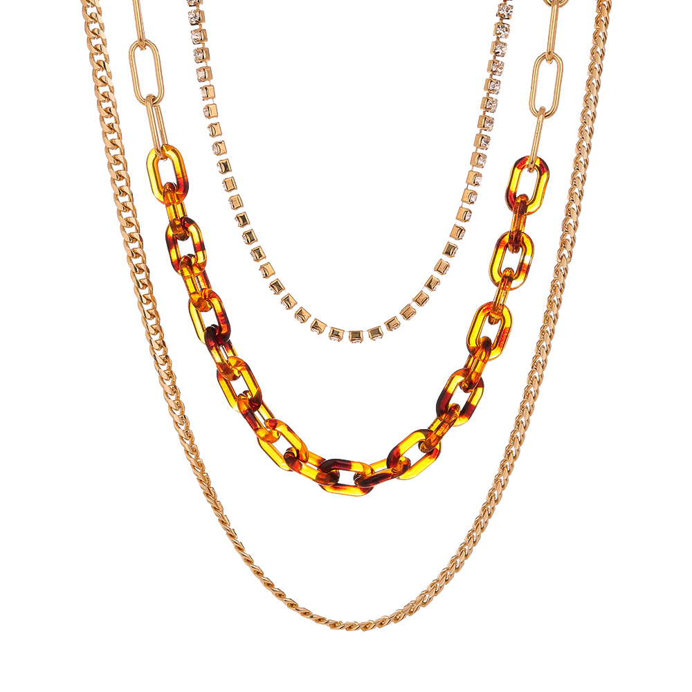 Simple Style Leopard Resin Copper Layered Plating Rhinestone Necklace