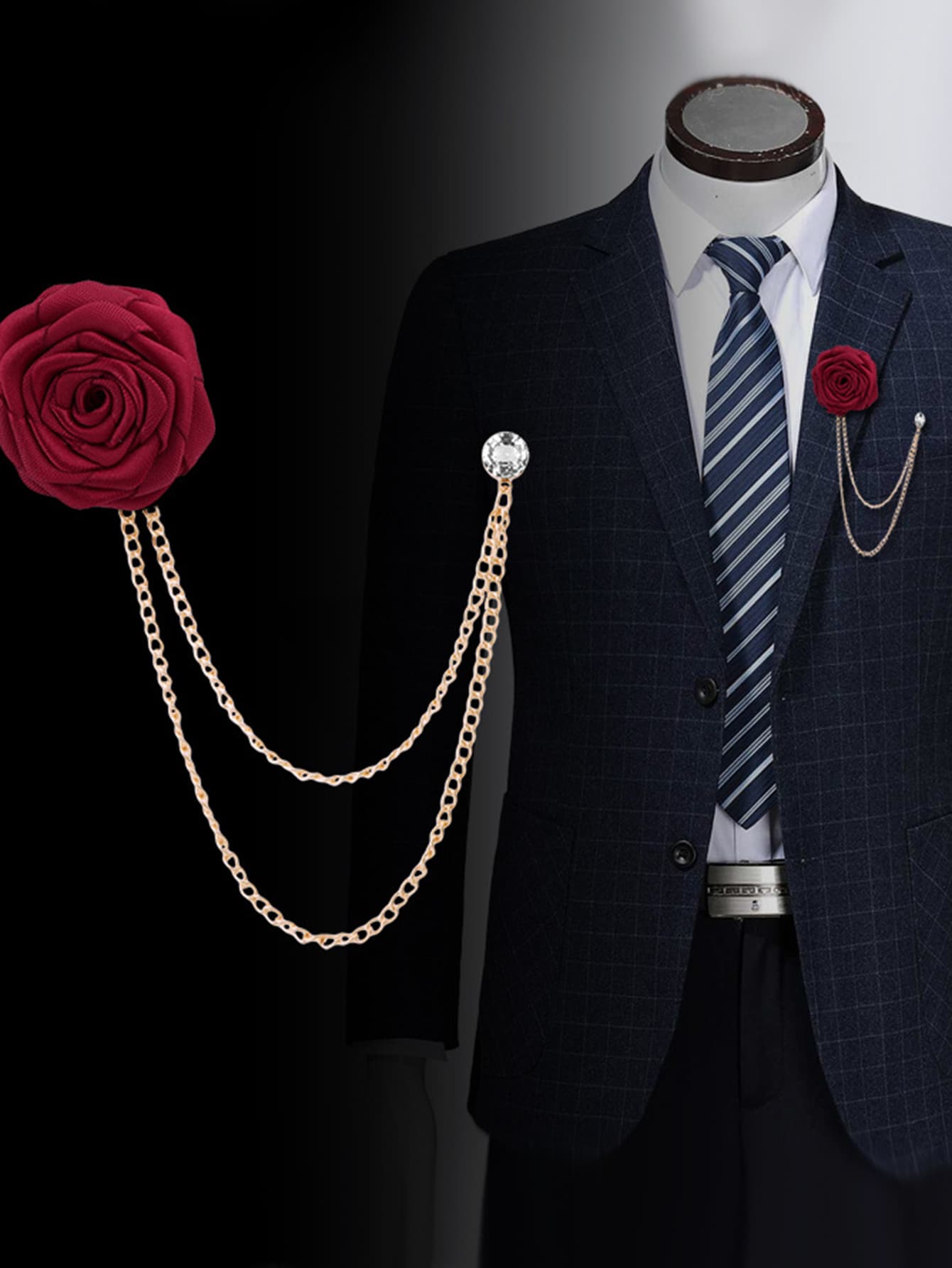 Menu0027S British Style Rose Cloth Brooches Artificial Rhinestones