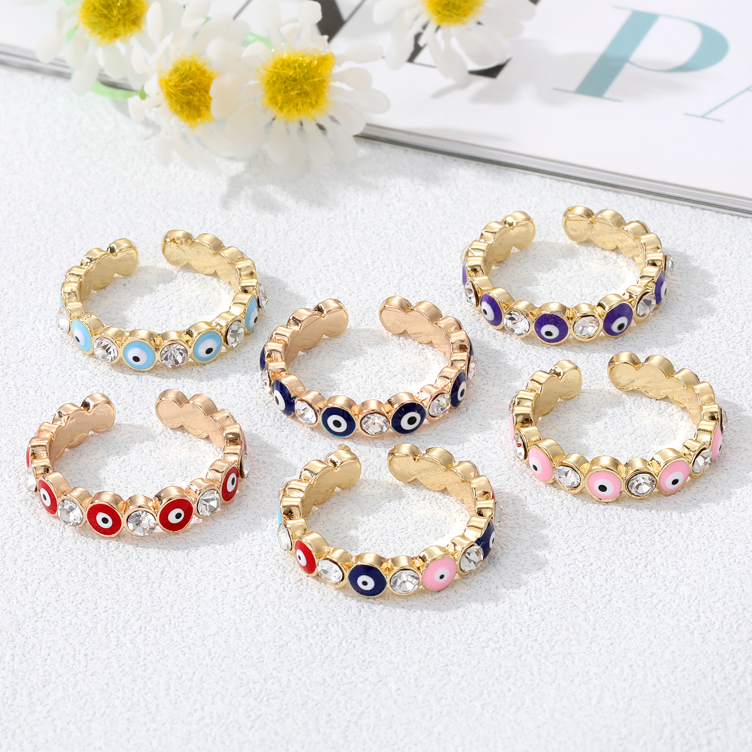 Womenu0027S Simple Style Devilu0027s Eye Alloy Rings Plating Rhinestone Rings