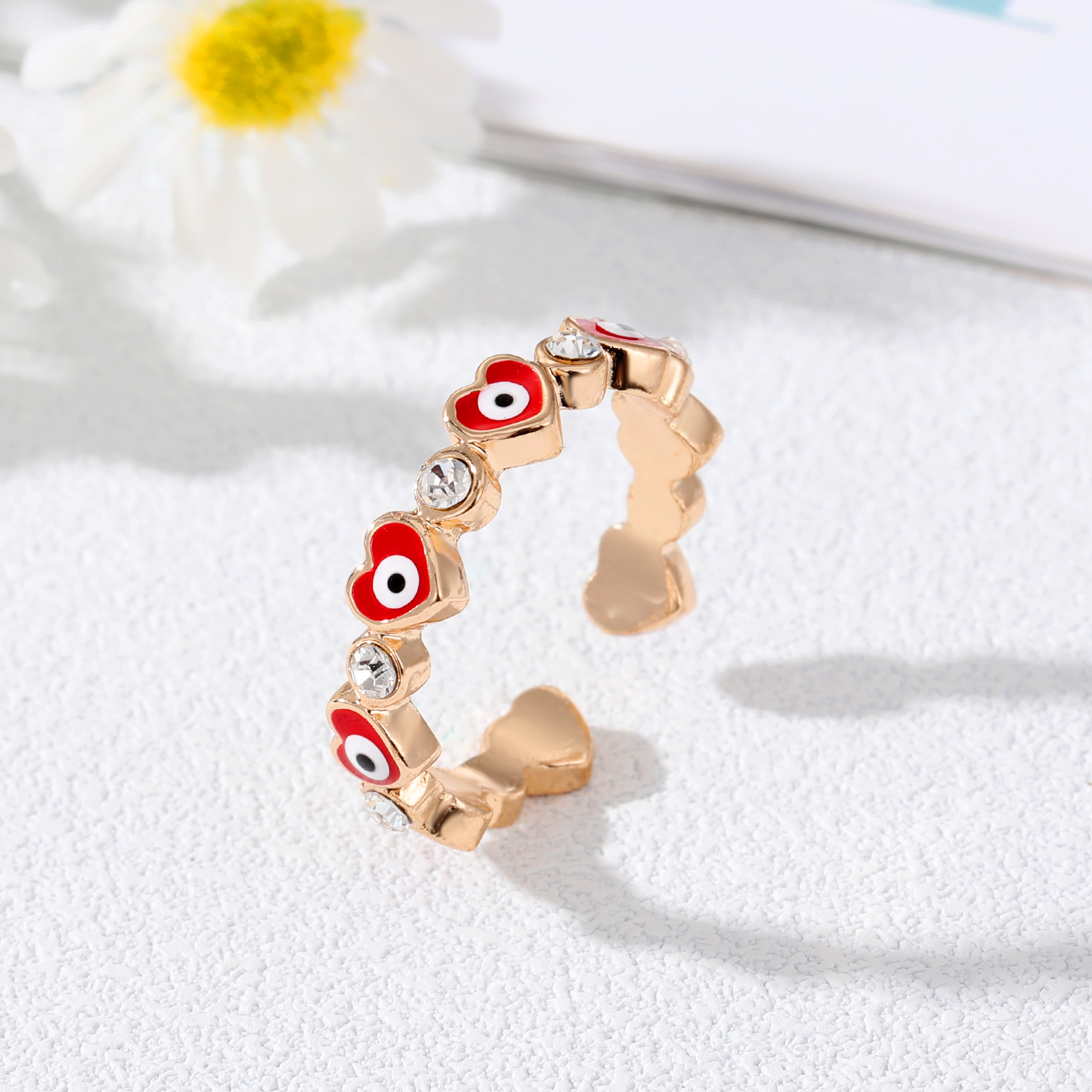 Womenu0027S Simple Style Devilu0027s Eye Heart shape Alloy Rings Plating Rhinestone Rings