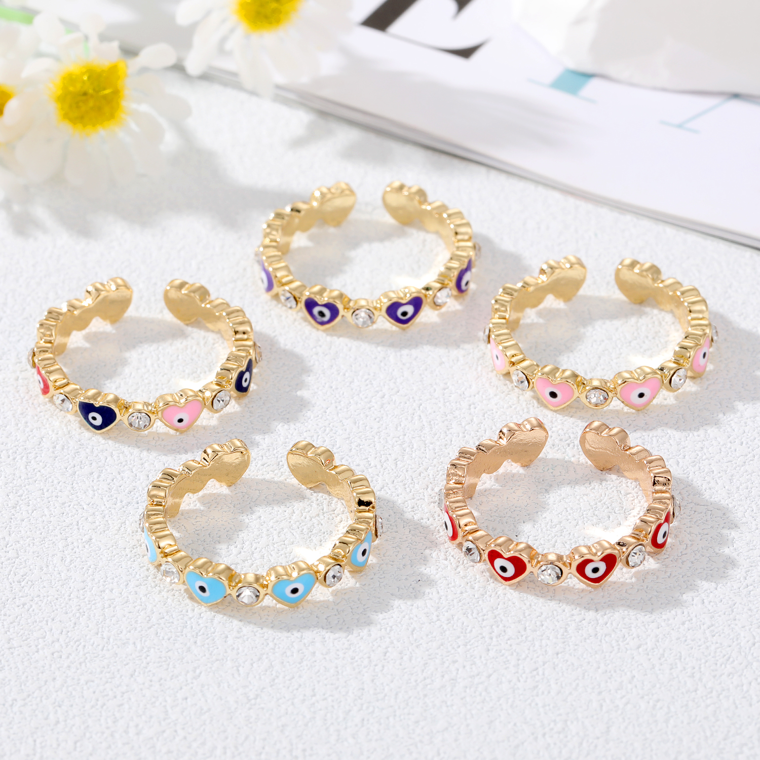 Womenu0027S Simple Style Devilu0027s Eye Heart shape Alloy Rings Plating Rhinestone Rings