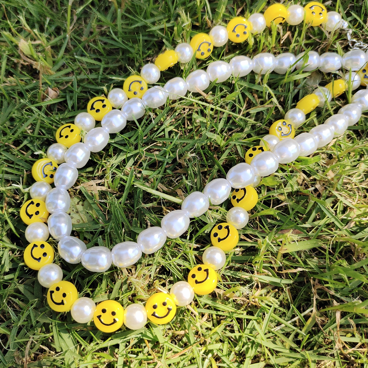 Womenu0027S Bohemian Pearl Emoji Face Imitation pearl Plastic Necklace Beaded No Inlaid Necklaces