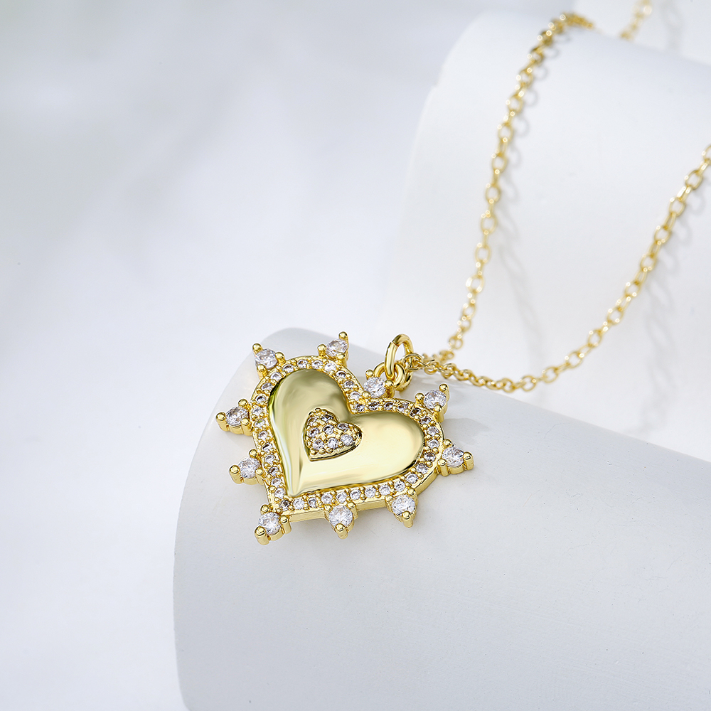 Womenu0027S Fashion Sun Heart shape Copper Necklace Inlaid zircon Zircon Copper Necklaces