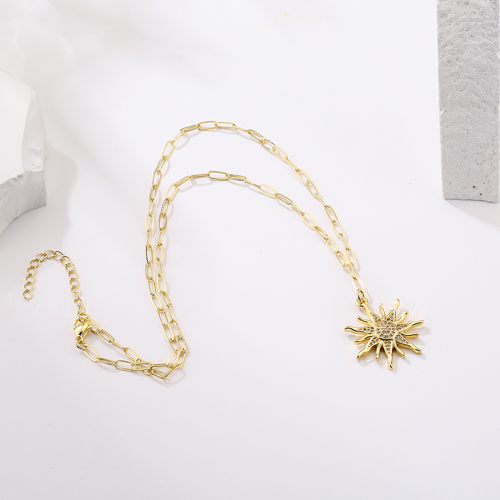 Womenu0027S Fashion Sun Heart shape Copper Necklace Inlaid zircon Zircon Copper Necklaces