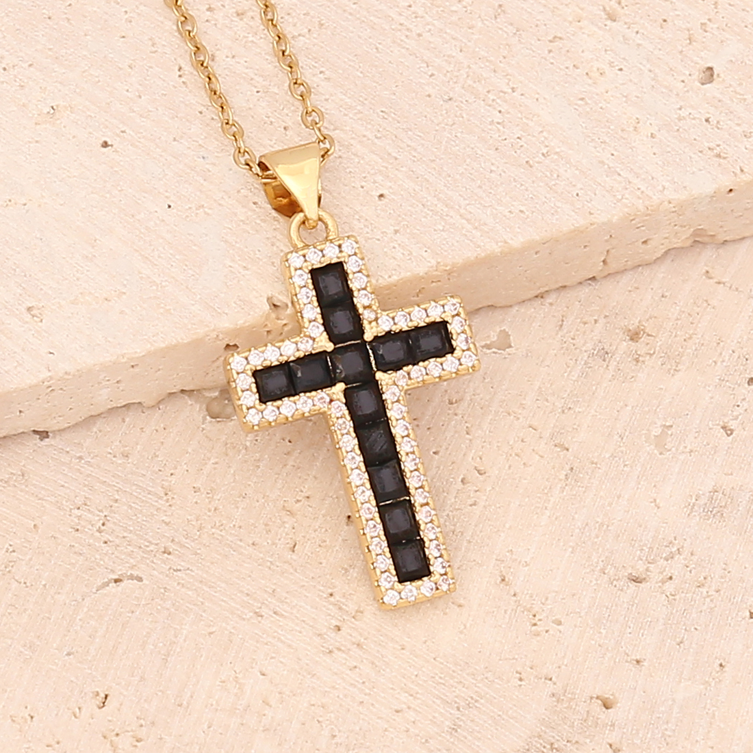 Fashion Cross Copper Inlaid zircon Necklace