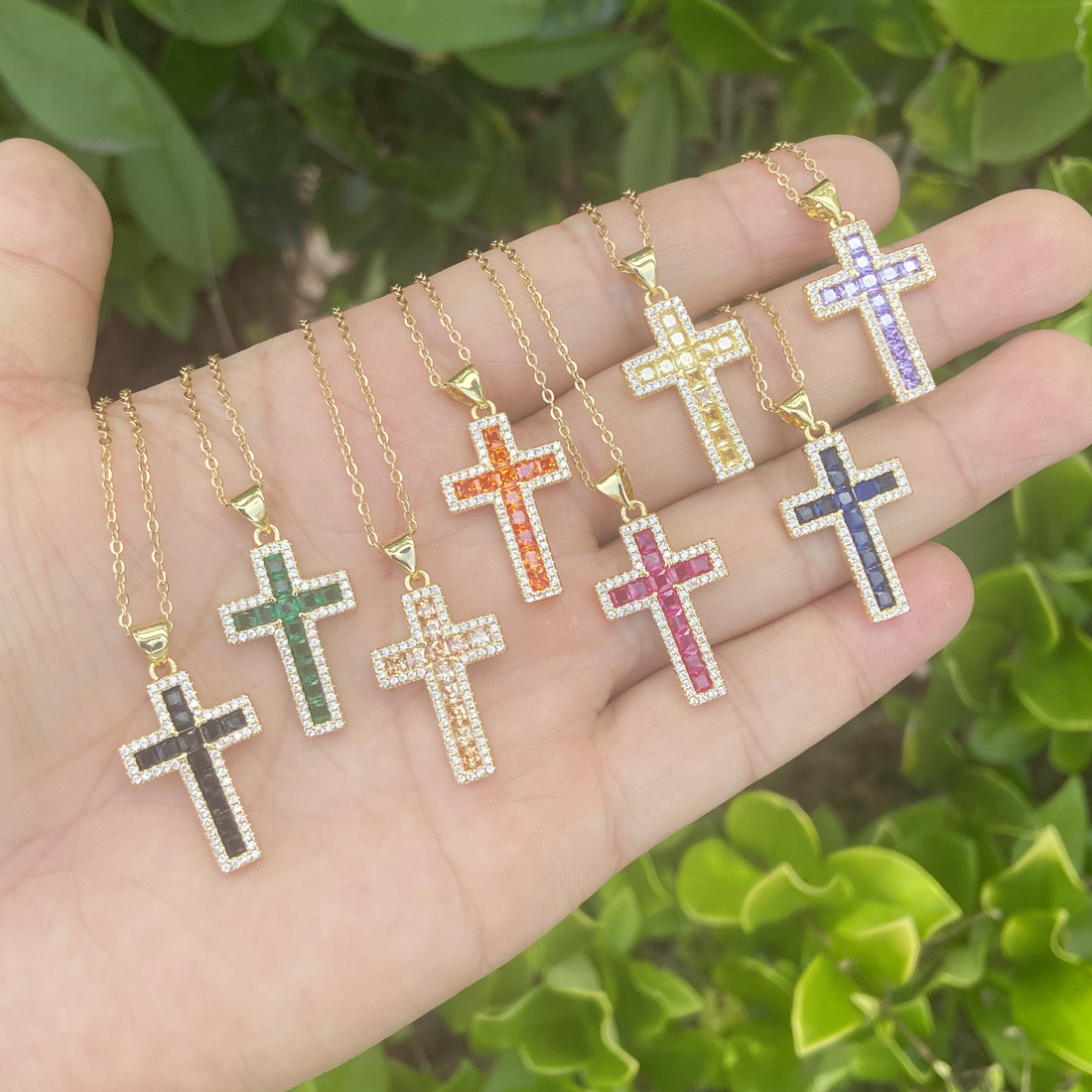 Fashion Cross Copper Inlaid zircon Necklace