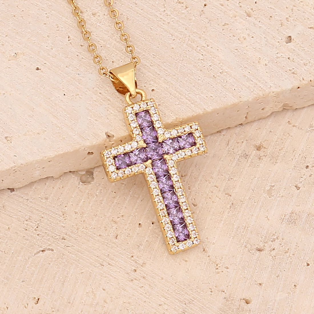 Fashion Cross Copper Inlaid zircon Necklace
