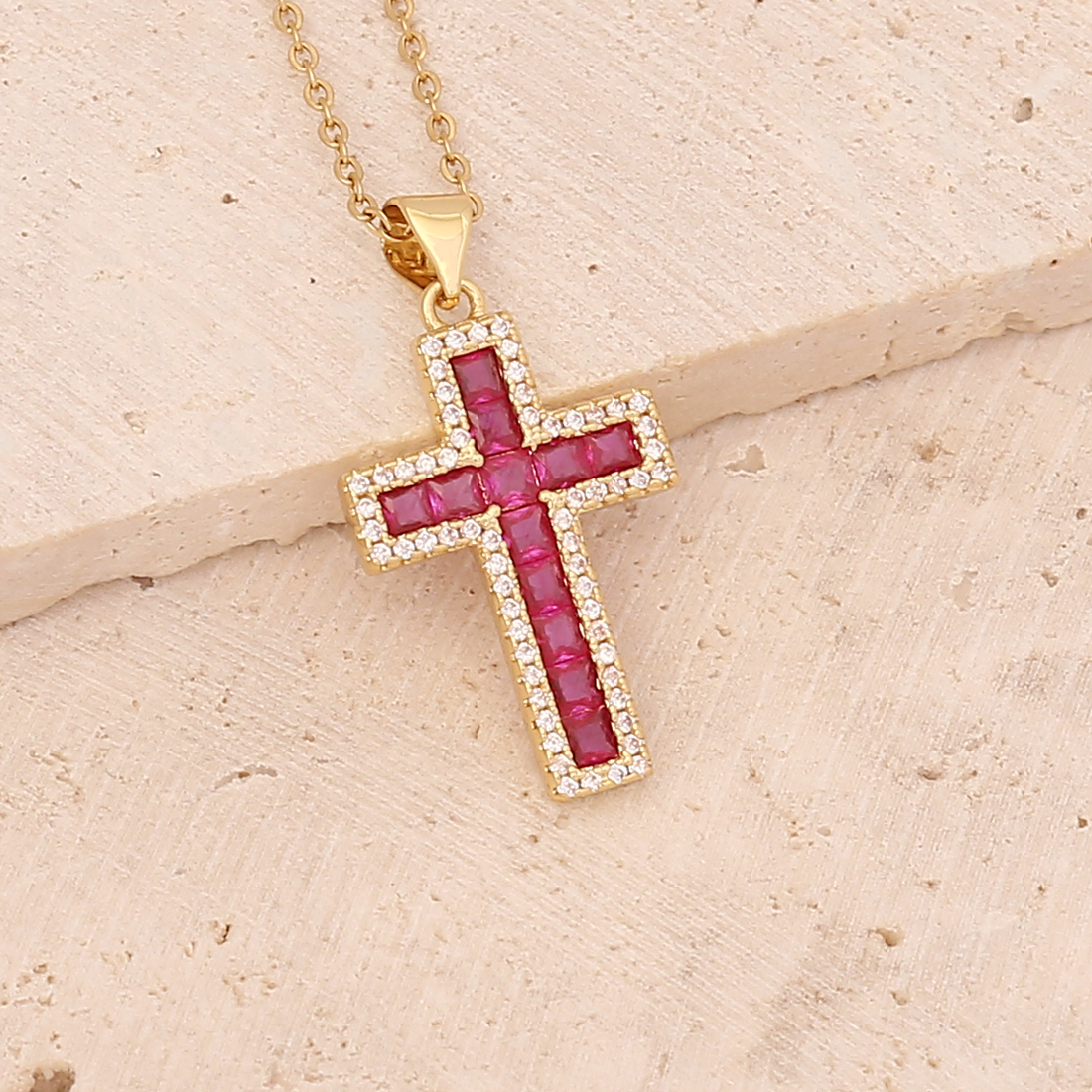 Fashion Cross Copper Inlaid zircon Necklace