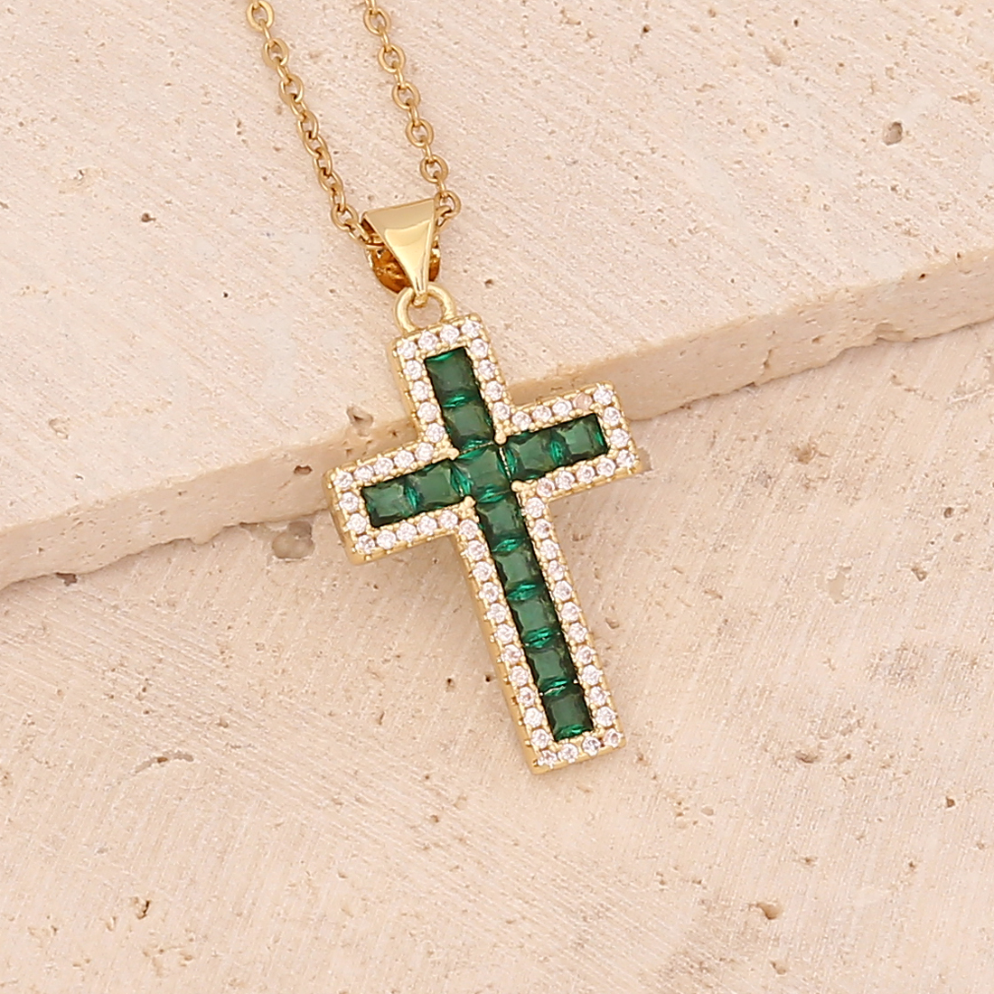 Fashion Cross Copper Inlaid zircon Necklace