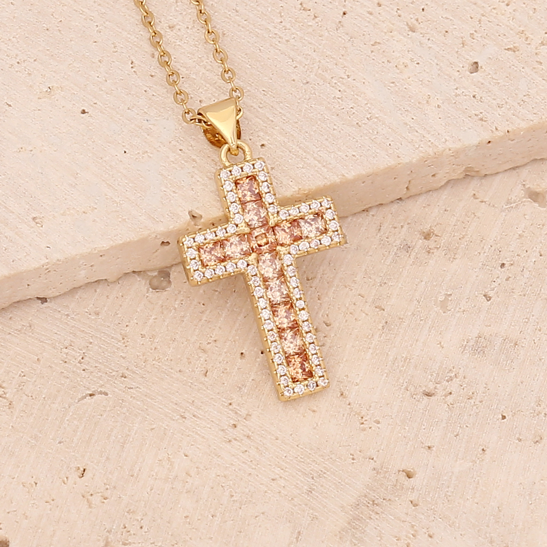 Fashion Cross Copper Inlaid zircon Necklace
