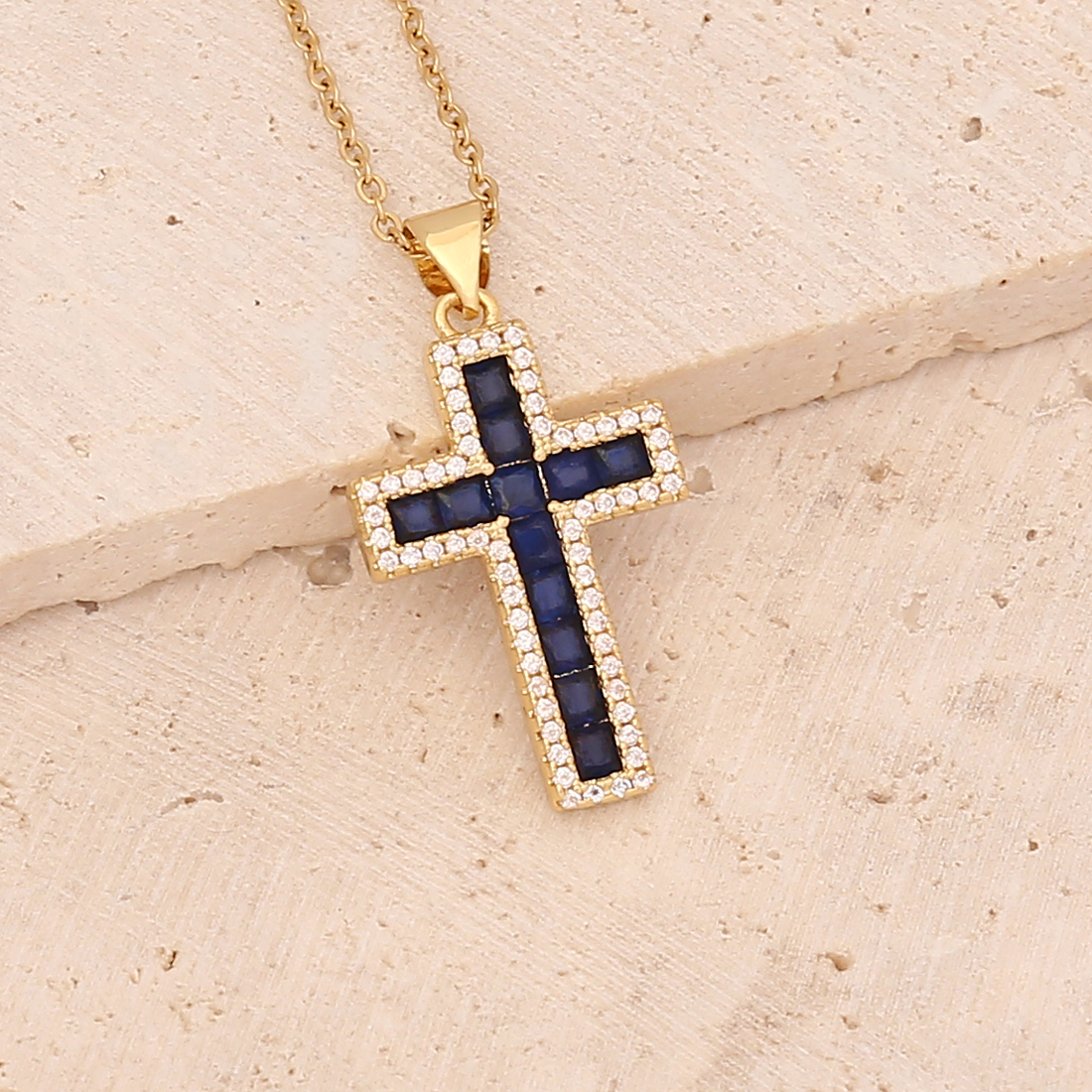 Fashion Cross Copper Inlaid zircon Necklace