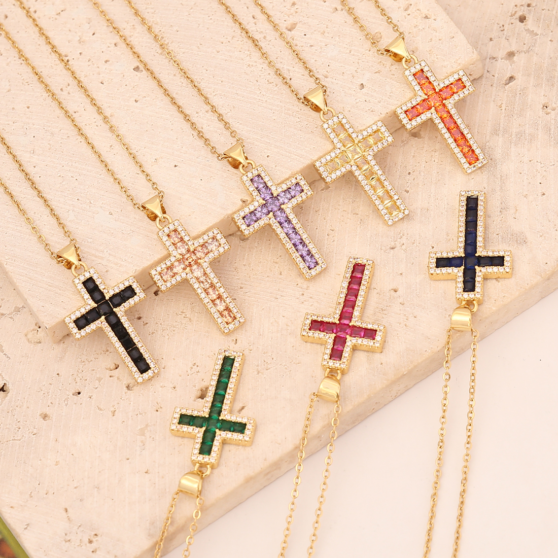 Fashion Cross Copper Inlaid zircon Necklace