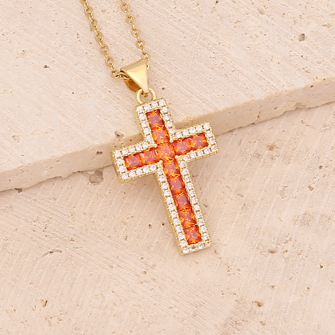 Fashion Cross Copper Inlaid zircon Necklace