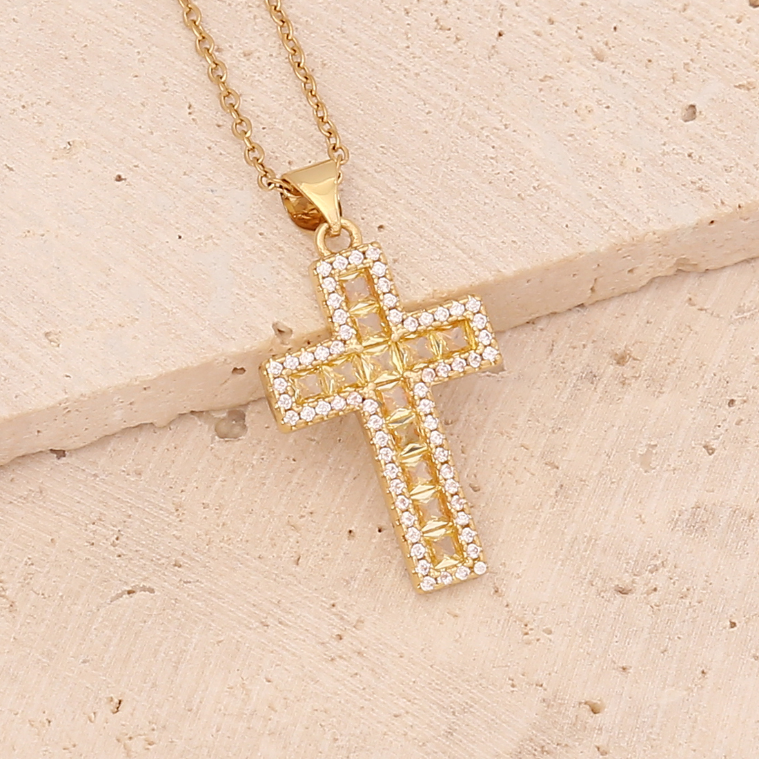 Fashion Cross Copper Inlaid zircon Necklace