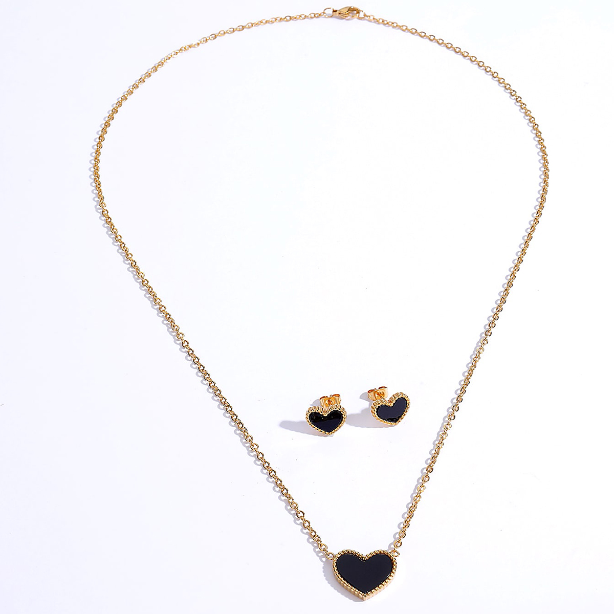 Unisex Simple Style Heart Shape Copper Earrings Necklace Gold Plated Jewelry Sets