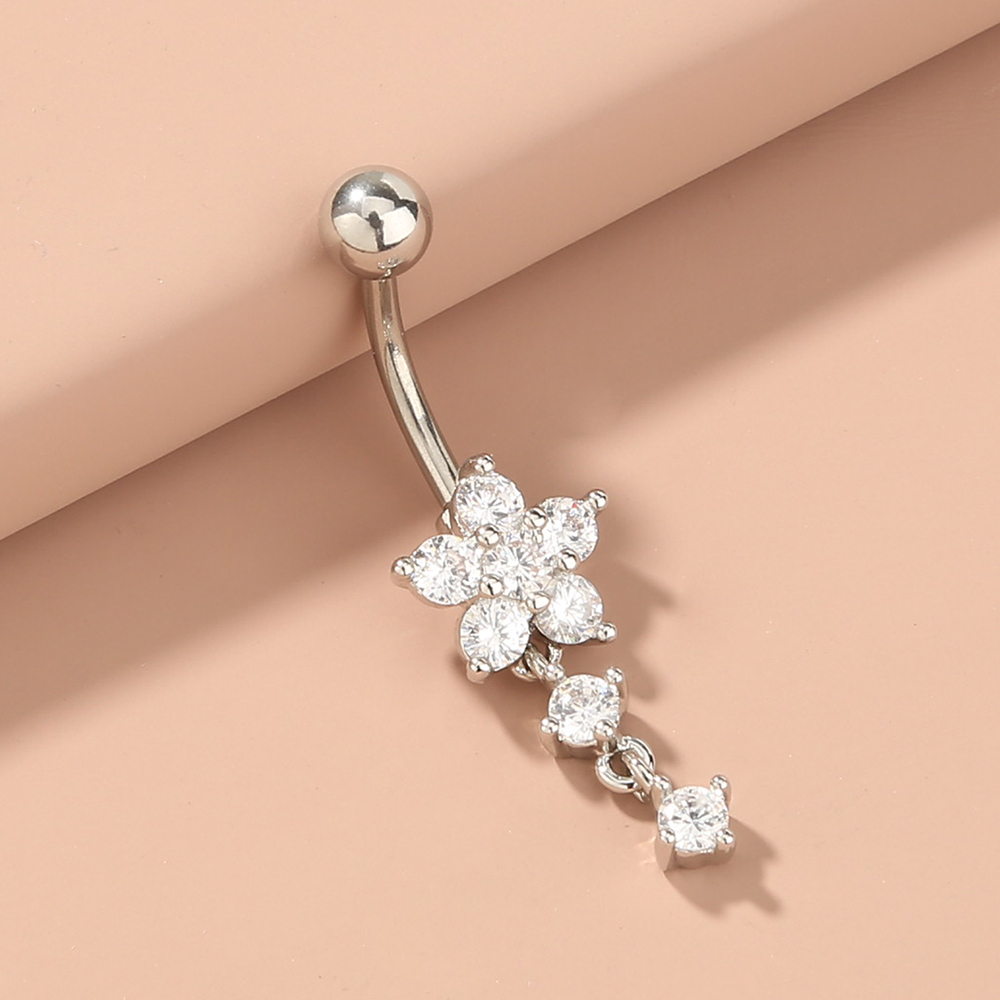 Sexy Flower Stainless Steel Diamond Rhinestone Belly Ring 1 Piece