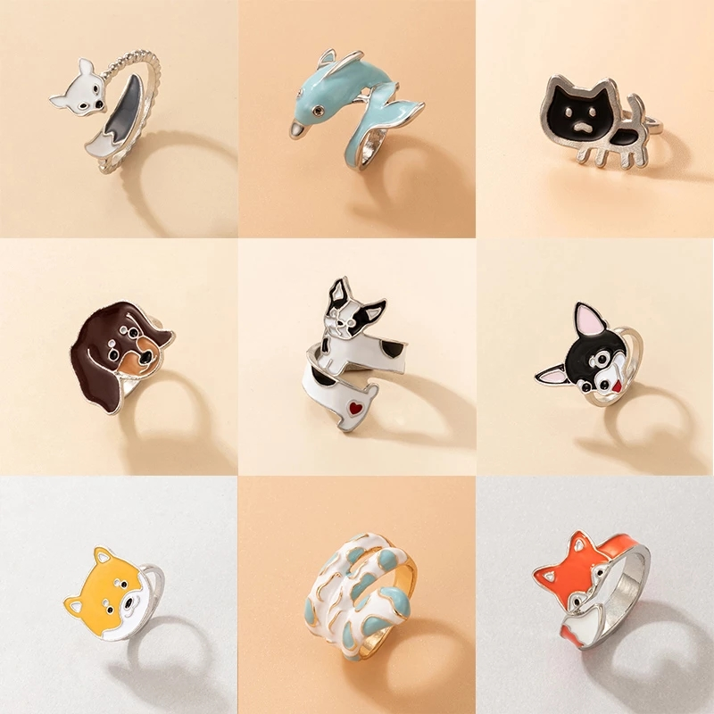 Cartoon Style Cute Fashion Animal Dog Fox Alloy Rings