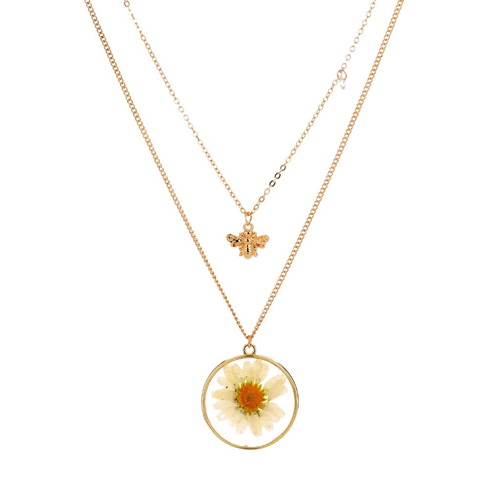 Fashion Chrysanthemum Bee Alloy Plating Resin Necklace 1 Piece