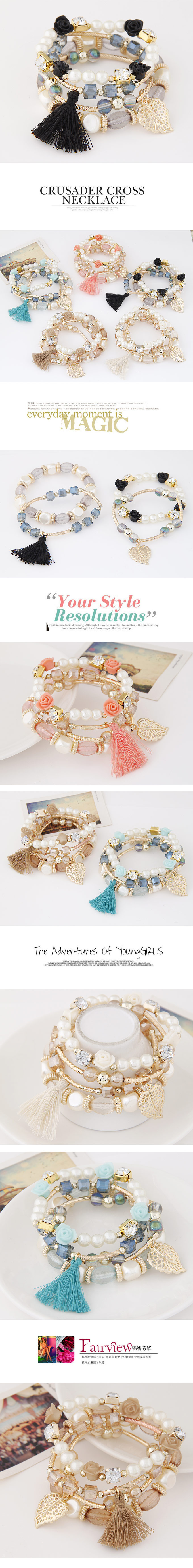 Ethnic Style Leaf Tassel Flower Synthetic Resin Alloy Artificial Rhinestones Artificial Pearls Brace