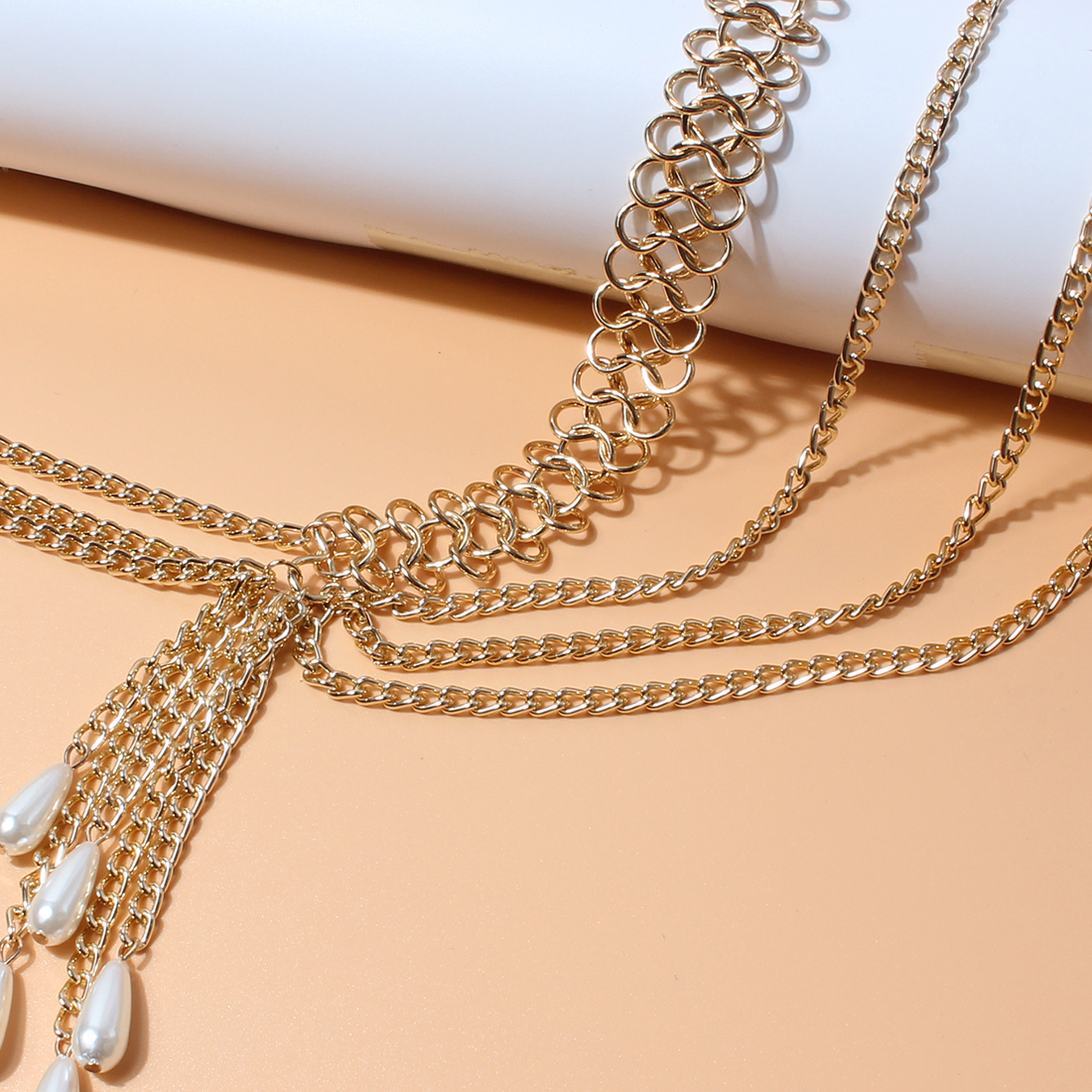 Sexy Geometric Alloy Plating Artificial Pearls Waist Chain