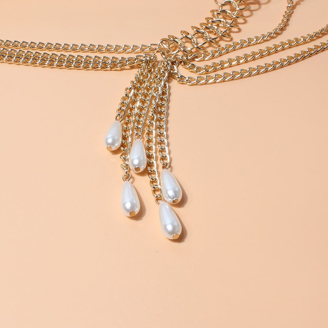 Sexy Geometric Alloy Plating Artificial Pearls Waist Chain