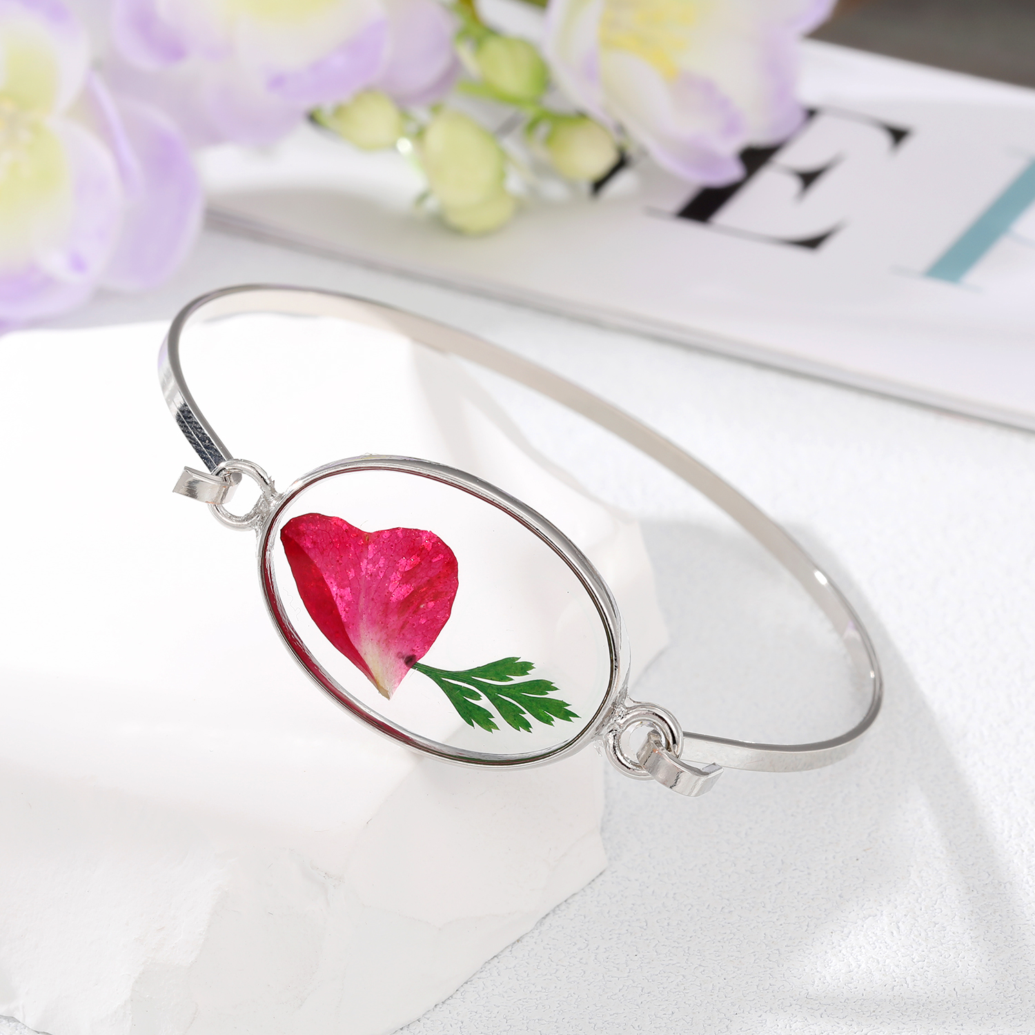 Simple Style Flowers Alloy Epoxy Resin Bangle