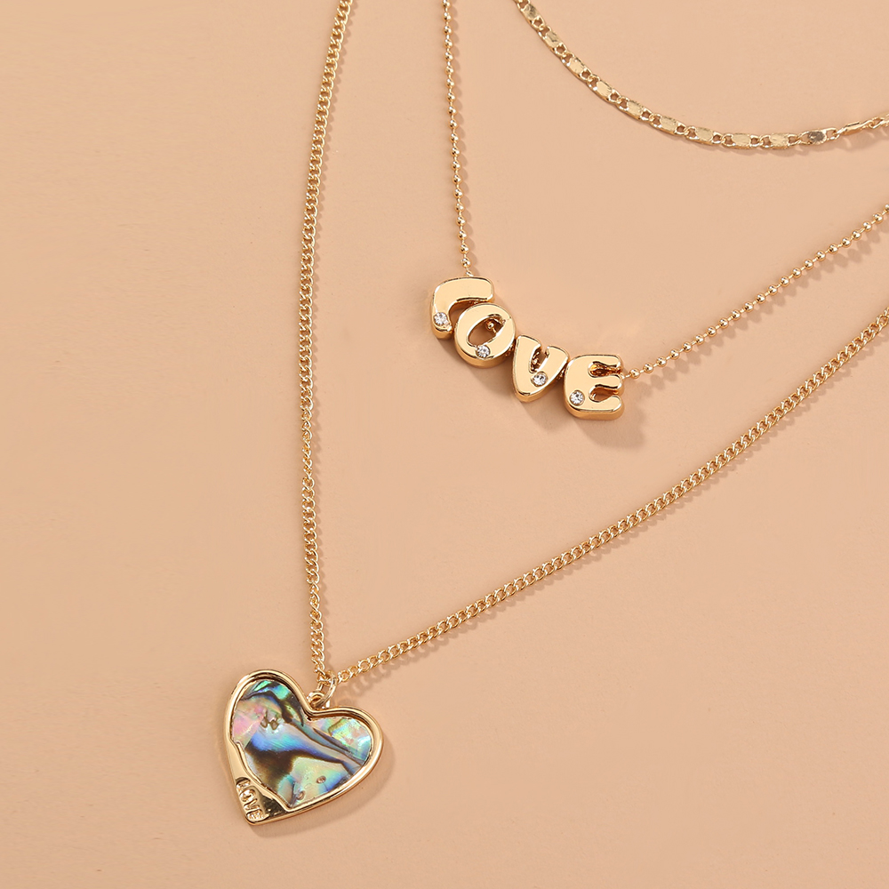 Fashion Letter Heart Alloy Layered Abalone Shell Necklace 1 Piece