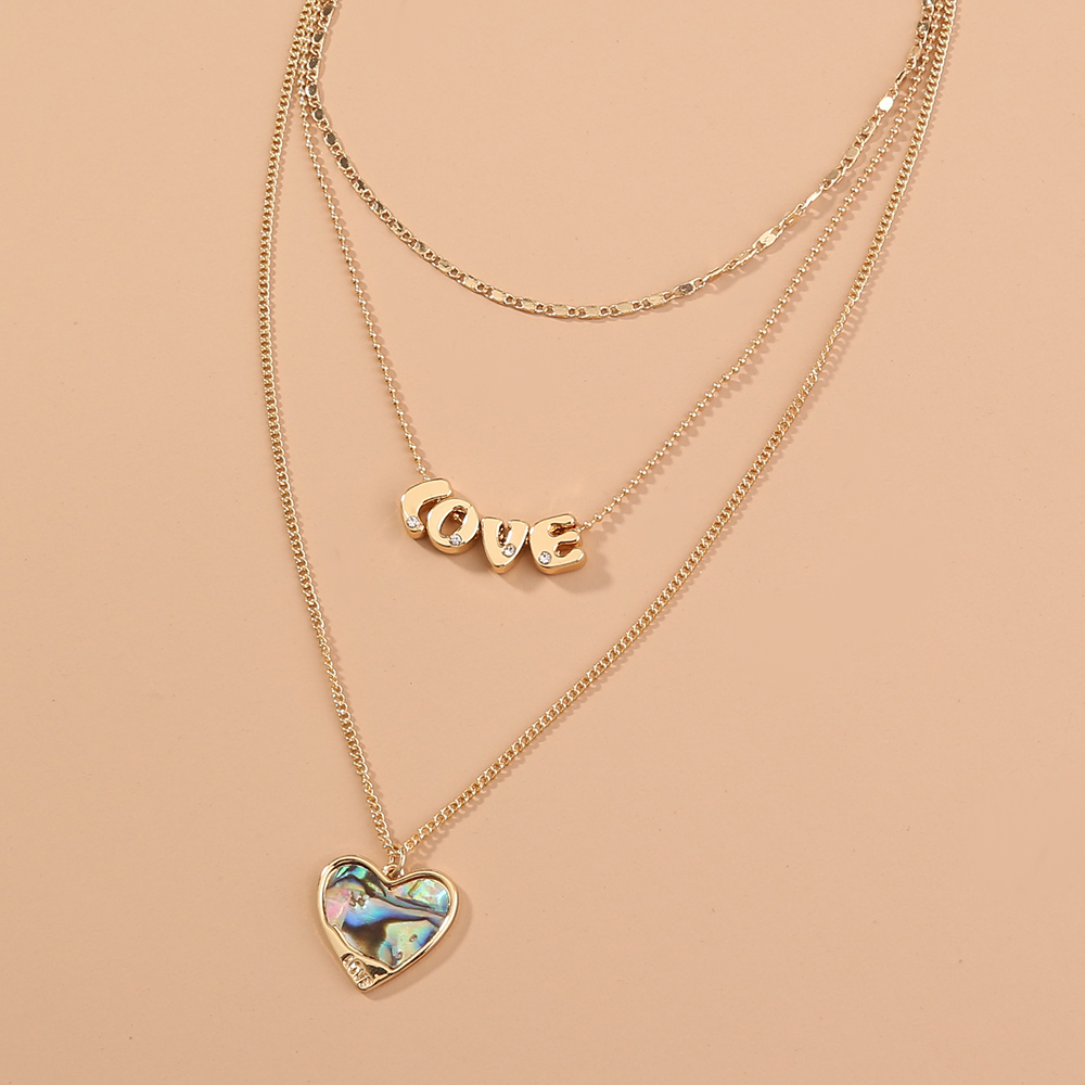 Fashion Letter Heart Alloy Layered Abalone Shell Necklace 1 Piece