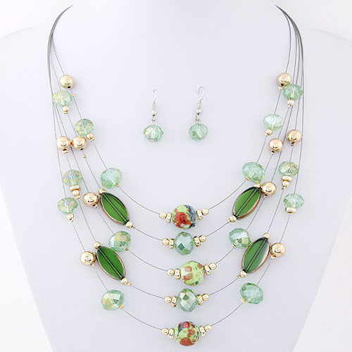 Bohemian Geometric Synthetic Resin Beaded Beads Earrings Necklace Jewelry Set