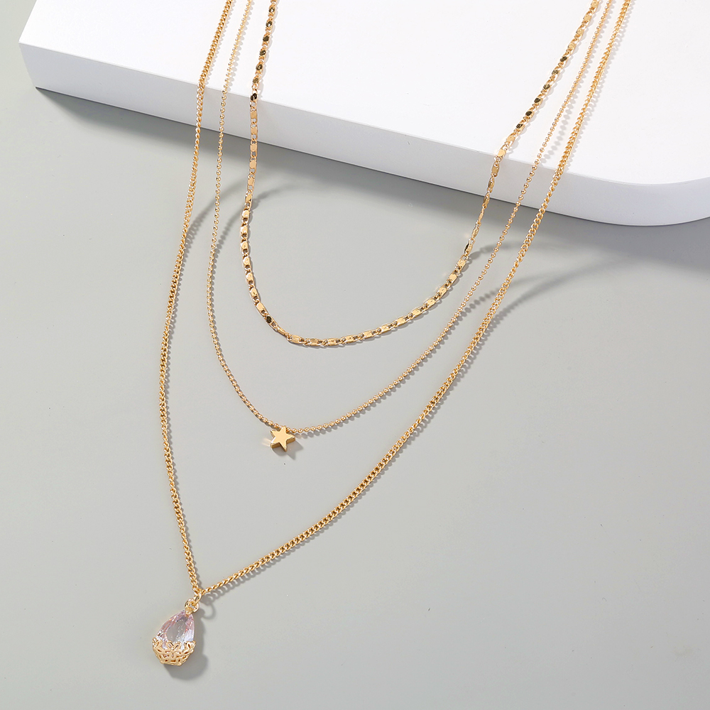 Womenu0027S Fashion Water Drop Alloy Necklace Layered Plating Zircon Necklaces