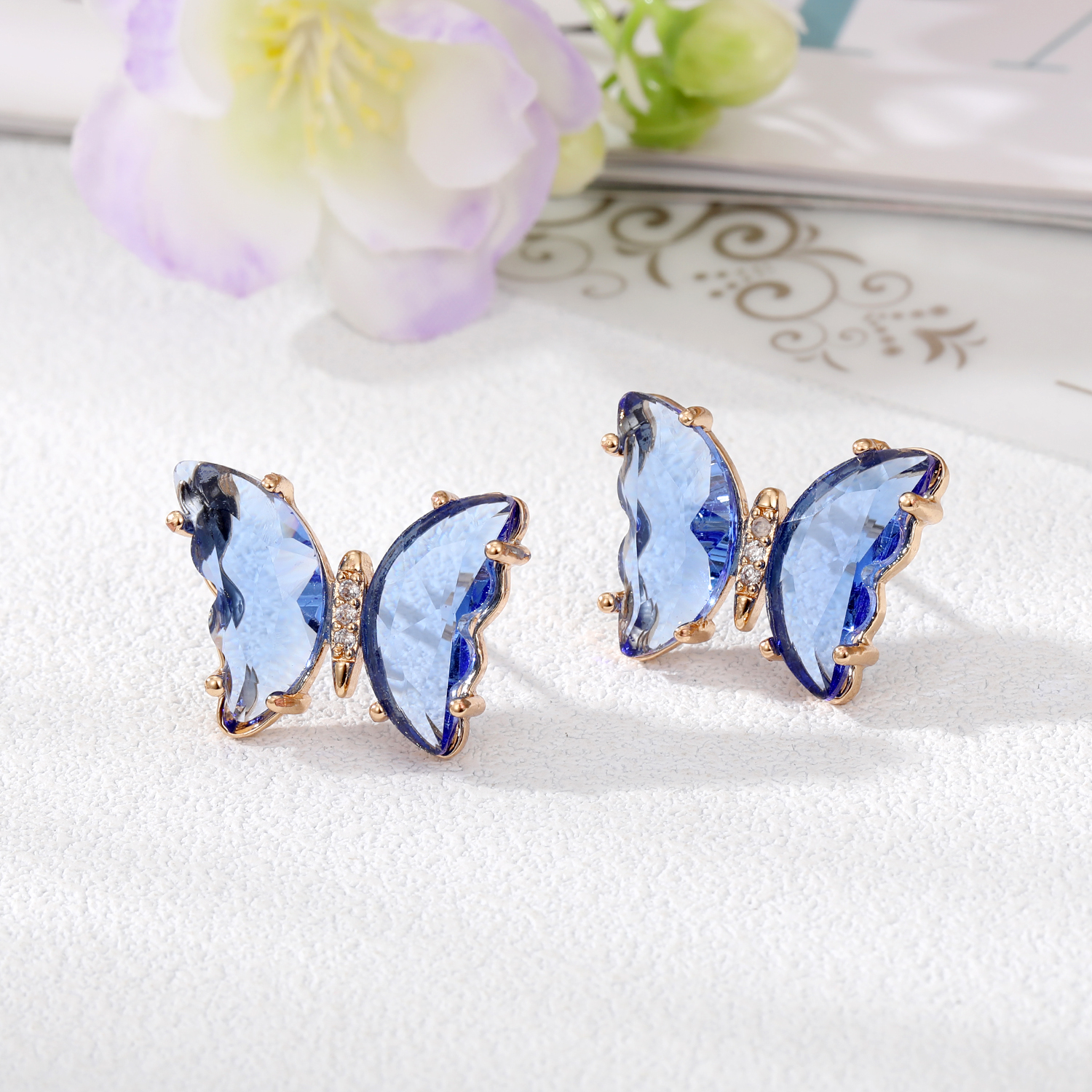 Womenu0027S Simple Style Butterfly Alloy Ear Studs Inlaid Crystal Crystal Earrings