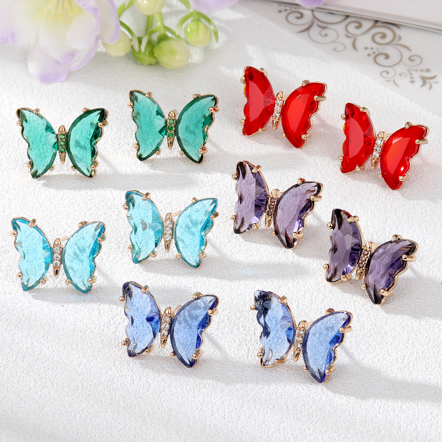 Womenu0027S Simple Style Butterfly Alloy Ear Studs Inlaid Crystal Crystal Earrings