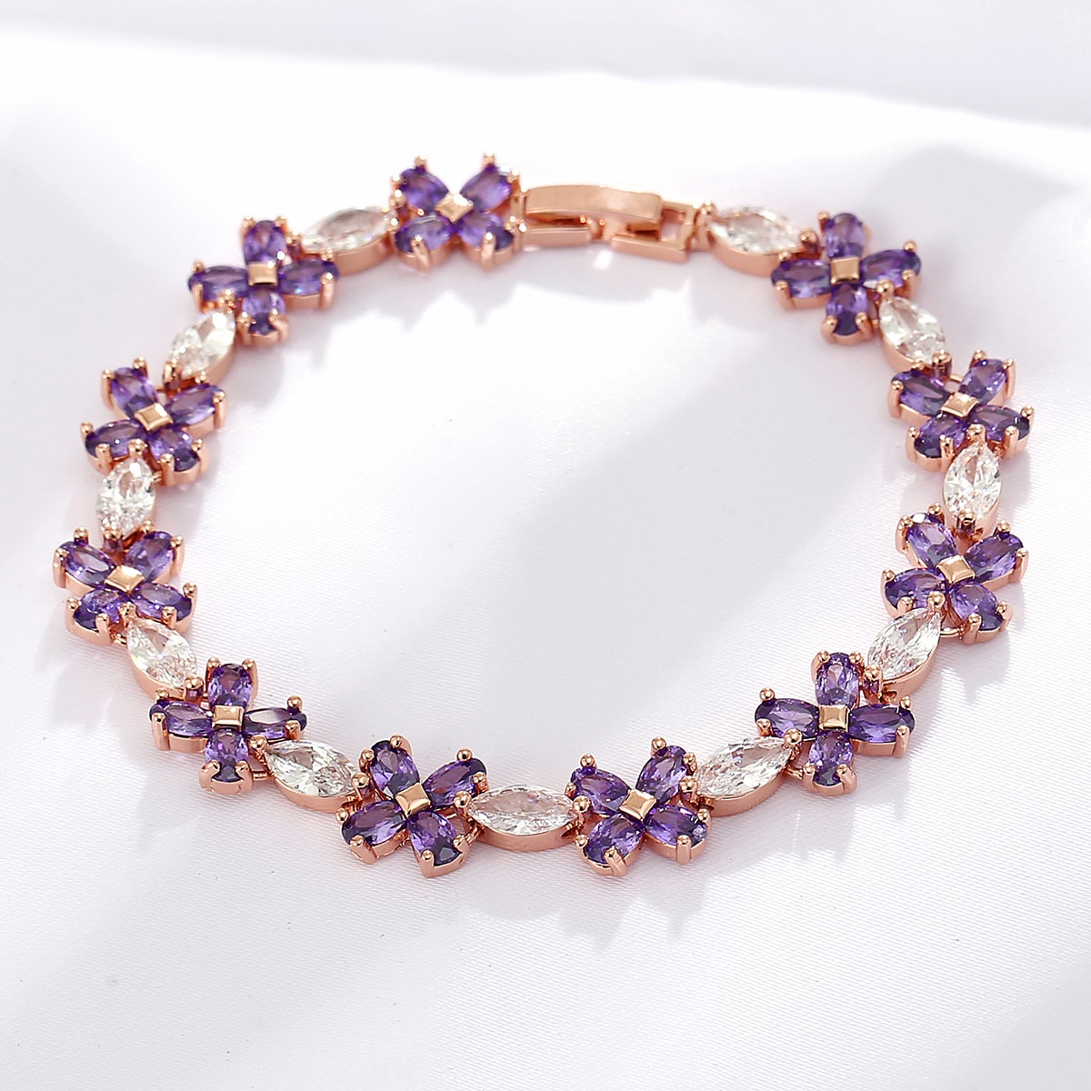 Sweet Flower Copper Bracelets Plating Inlay Zircon Copper Bracelets