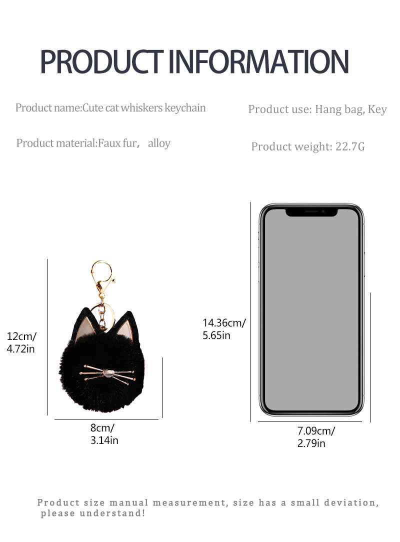 Cute Hairball Cat Alloy Plush Bag Pendant Keychain 1 Piece