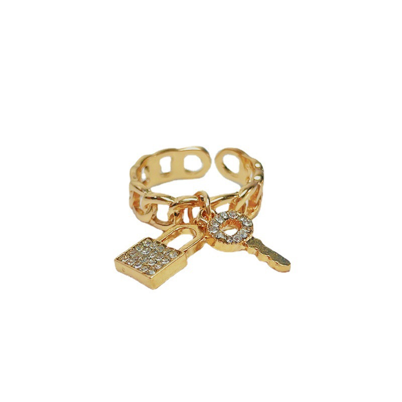 Fashion Key Lock Alloy Plating Chain Rhinestone Rings 1 Piece