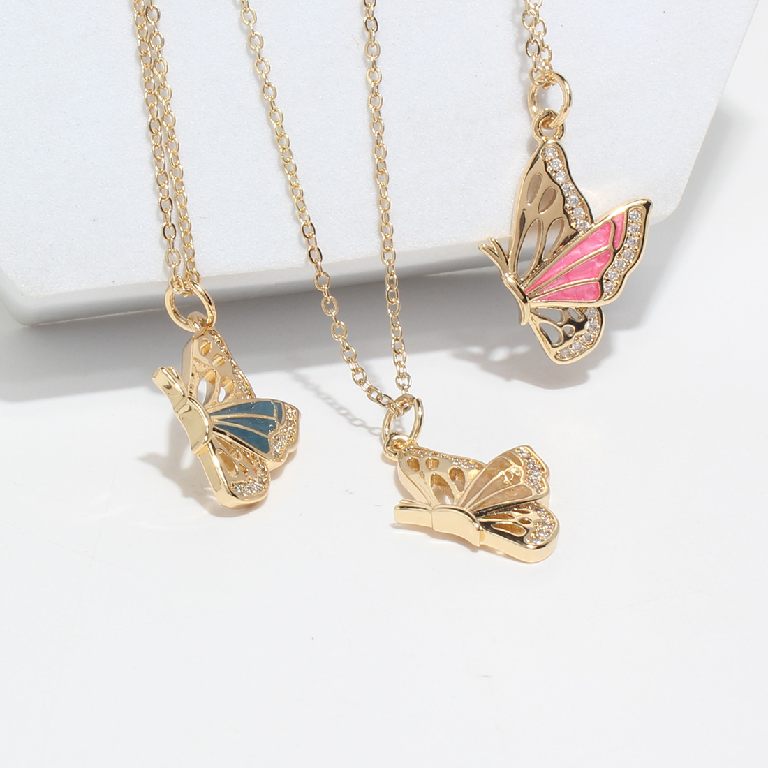 Sweet Butterfly Copper Necklace Inlay Zircon Copper Necklaces