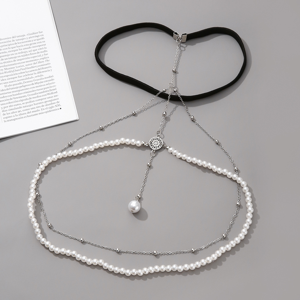 Fashion Geometric Artificial Pearls Alloy Plating Body Chain