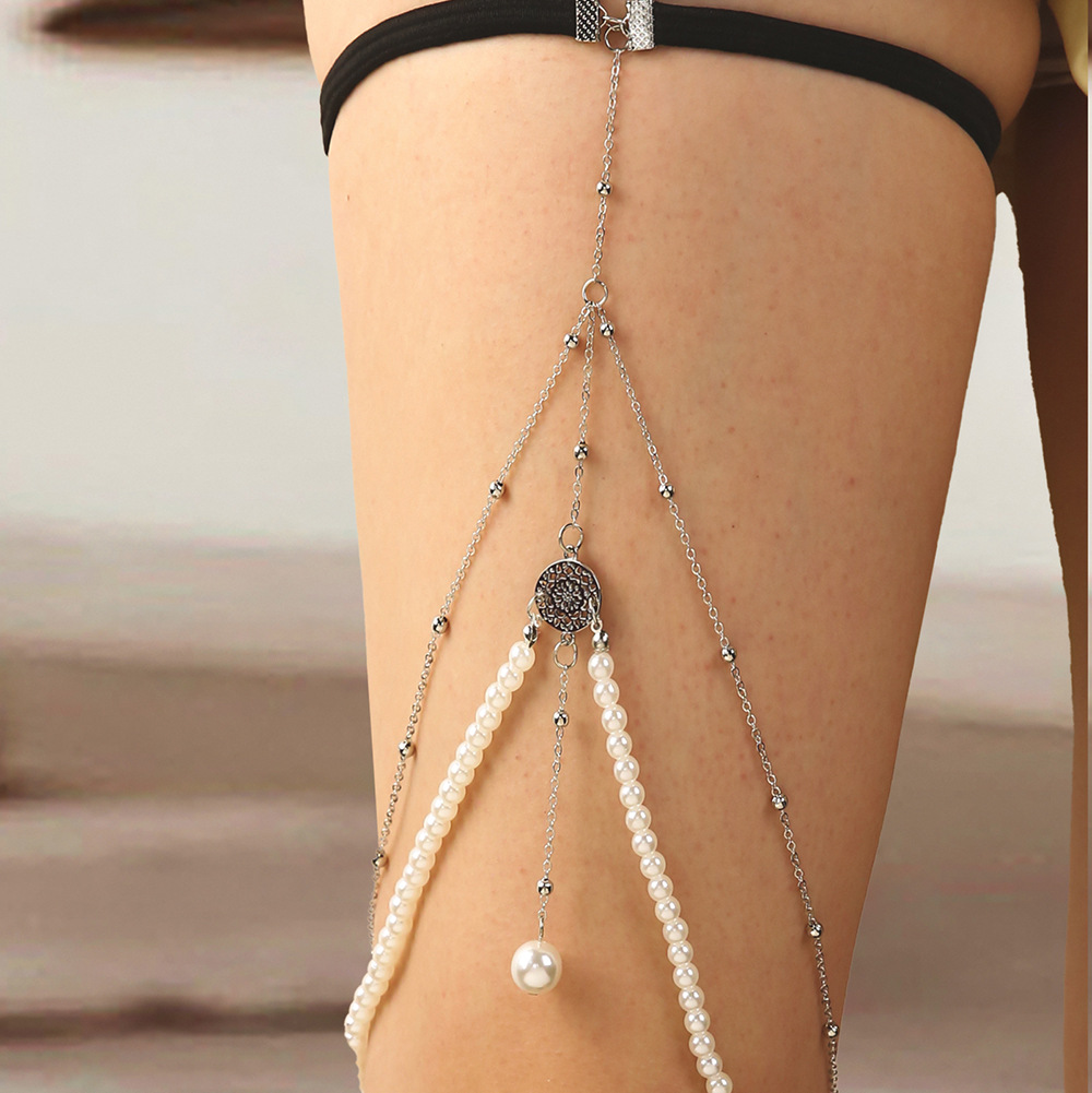 Fashion Geometric Artificial Pearls Alloy Plating Body Chain