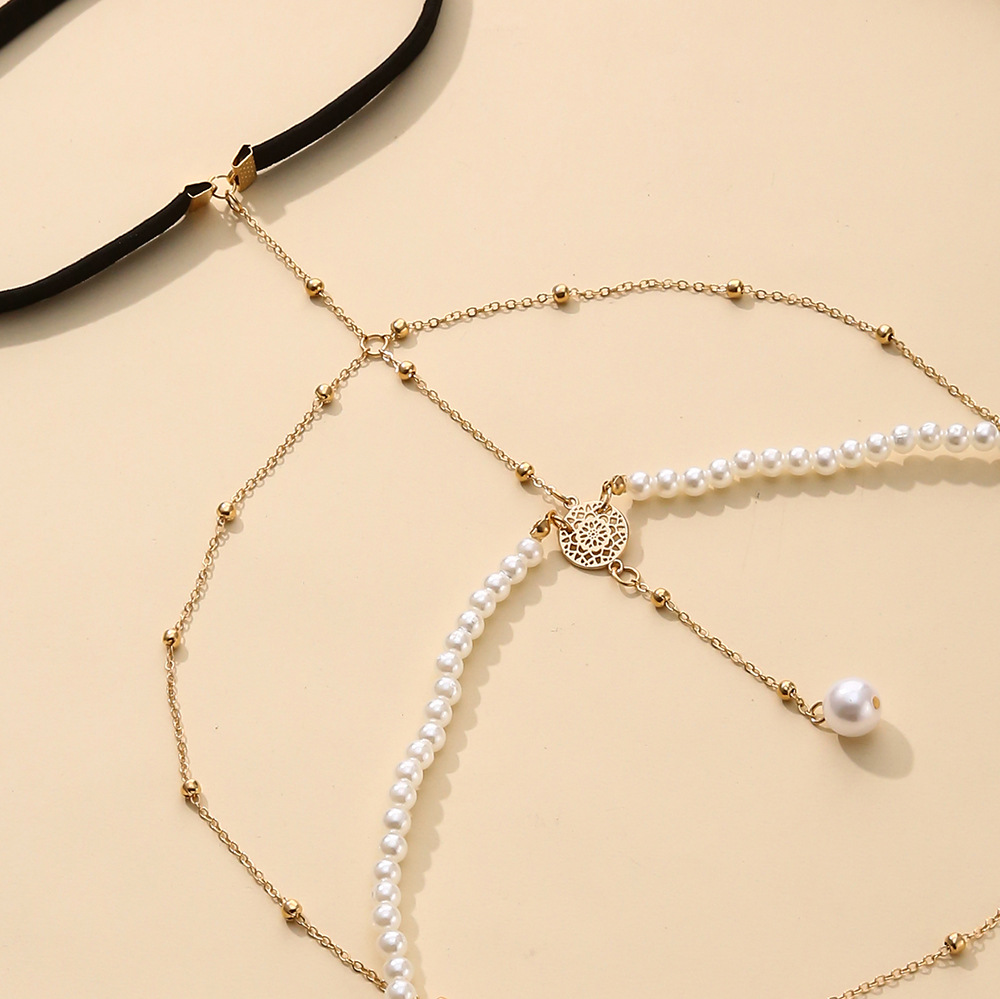 Fashion Geometric Artificial Pearls Alloy Plating Body Chain