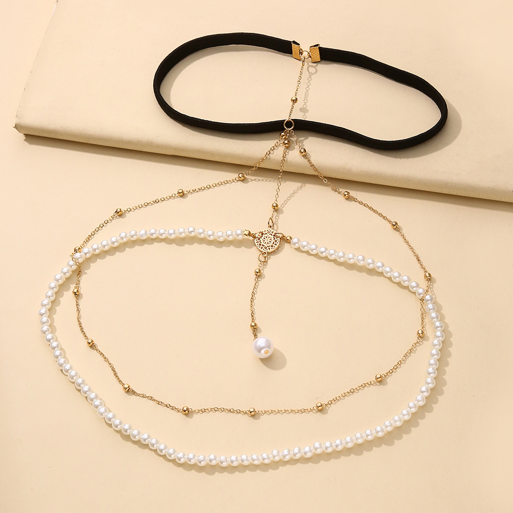 Fashion Geometric Artificial Pearls Alloy Plating Body Chain