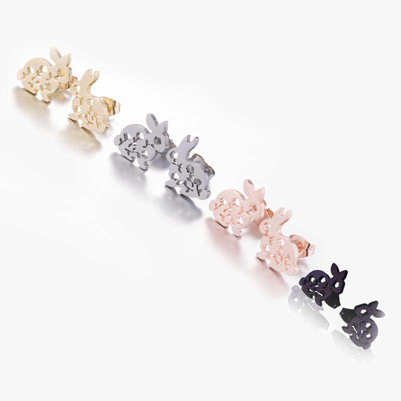 Womenu0027S Simple Style Rabbit Stainless Steel No Inlaid Ear Studs Hollow Out Stainless Steel Earri