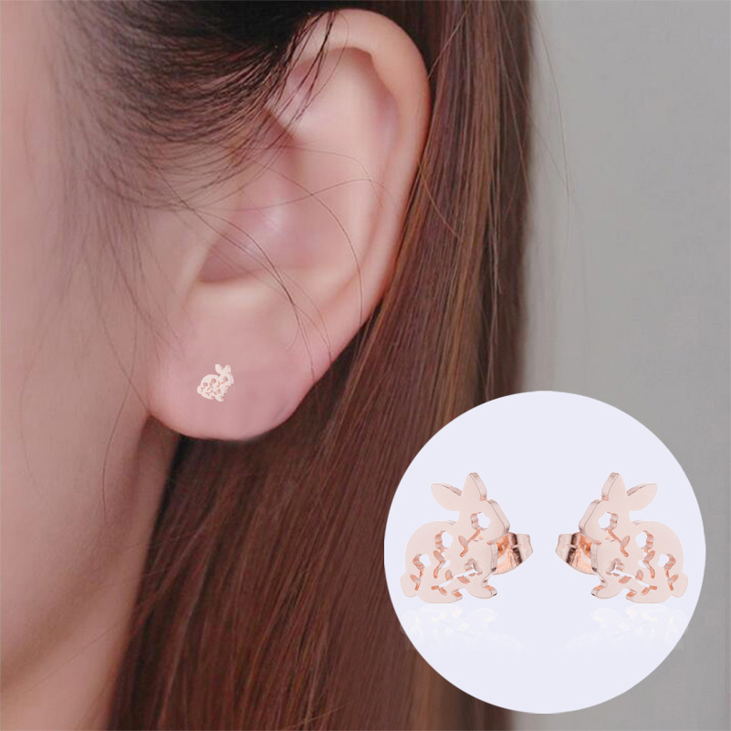 Womenu0027S Simple Style Rabbit Stainless Steel No Inlaid Ear Studs Hollow Out Stainless Steel Earri